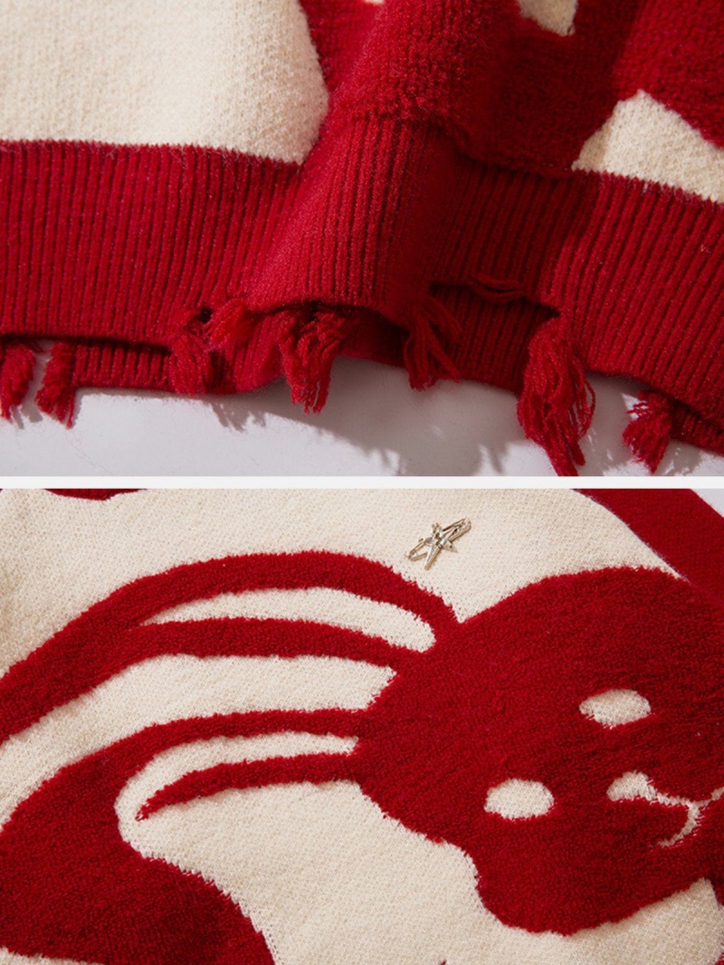 Rouge  Chandails Aelfric Eden Cute Jackrabbit Embroidered - DIT-5073298